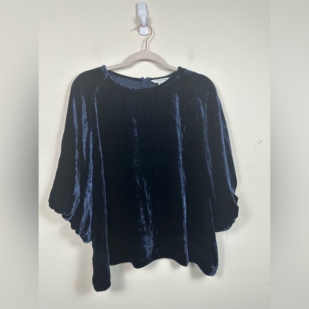 LK Bennett‎ Noemi Top Midnight Velvet Blue Size 14 Pugh Sleeve EUC